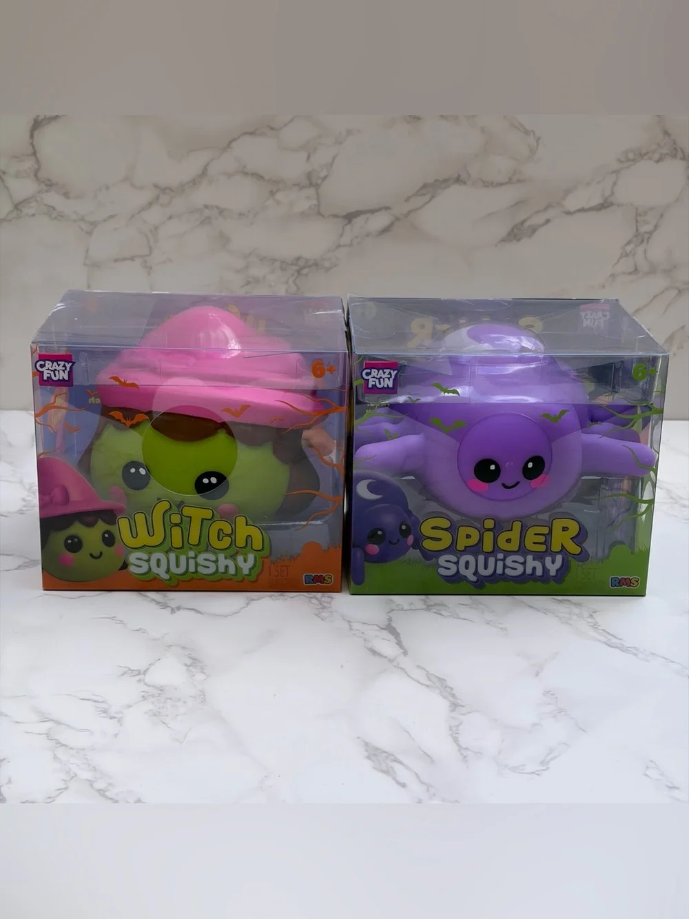 Lot of 2: RMS Crazy Fun Halloween Spider & Witch Squishy Sensory Fidget Toy New